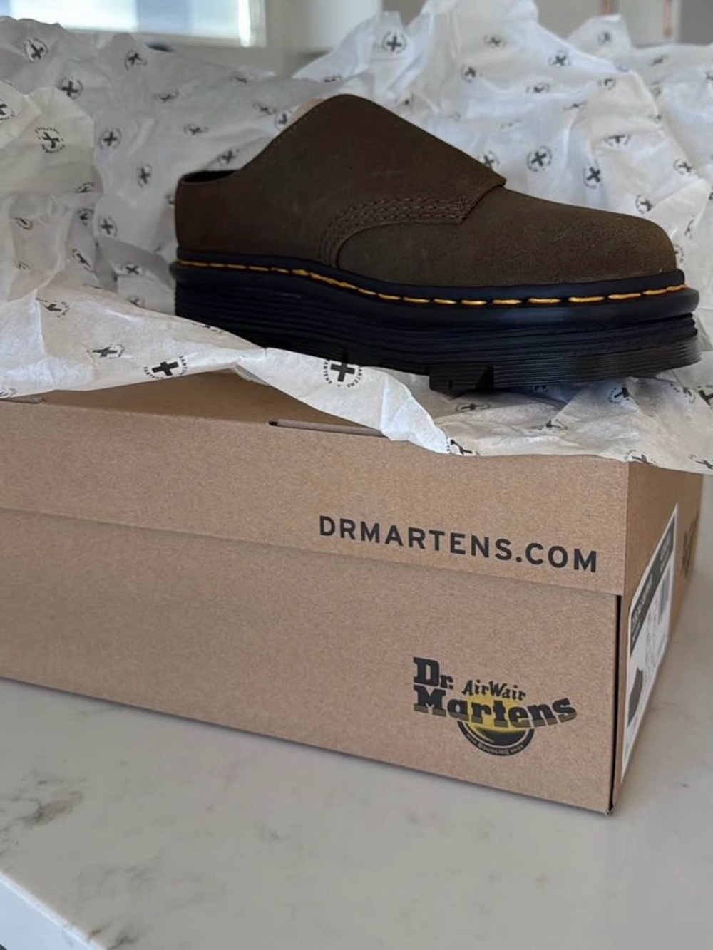 Dr. Martens Olive Suede Slip-On Mule